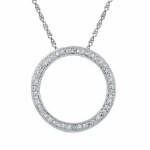 Sterling Silver Womens Round Diamond Circle Outline Pendant 1/20 Cttw - £75.56 GBP