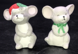 VTG Gray Christmas Mice Mouse Ceramic Salt &amp; Pepper Shakers 2.75&quot; Tall Taiwan - £7.31 GBP