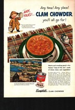 1951 Campbells Soup Kids Food 50s Vintage Print Ad Fish Fisherman Clam Chowder - £18.52 GBP