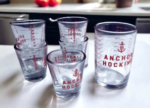 6 Pc Set Anchor Hocking 5 - 1 Oz Measuring Shot Glasses, 1 - 5 Oz Measuring Cup - $18.81