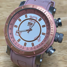 Stylish SK Marine SK3014 Mens Silver Pink Rubber Analog Quartz Watch~New Battery - £22.28 GBP