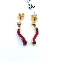 Women&#39;s Earrings Wave 14k Yellow Gold Natural Round Rubies Brilliant Diamond - £548.45 GBP