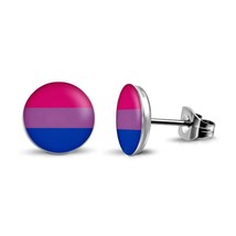 Bisexual Pride Flag Earrings 10mm Stainless Steel Stud Lgbtq Bi Awareness Lgbt - £6.28 GBP