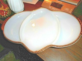 Fire King Oven Ware Divided Relish Dish Tray White Milk Glass W Gold Trim - £25.97 GBP