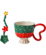 Handcrafted Ceramic Mug with Spoon Set Coffee Tea 12oz Cup Holiday Chris... - $23.03