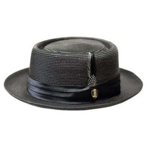 Men's Bruno Capelo RAFAELE Braid Straw Pork Pie Hat Telescope Crown RF-400 Black image 2