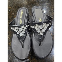 Athena Alexander Sandals Women&#39;s Size 7 Black Rhinestone Embellished Sli... - $27.72