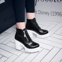 Black White Platform Ankle Boots for Women High Heels Boots Ladies Zip Autumn Wi - £54.24 GBP