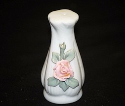 Old Vintage Single Salt or Pepper Shaker White w Pink Rose Green Leaves - £5.44 GBP