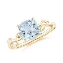 ANGARA Nature Inspired Cushion Aquamarine Ring for Women in 14K Solid Gold - £569.25 GBP