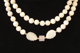 MOP Necklace with Gold Bead Accents Leaf and Quartz Details Knotted 30 Inches - £39.59 GBP