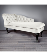 Regent Handmade Tufted Cream-y White Velvet Chaise Longue Bedroom Accent... - £251.62 GBP