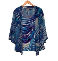 JM Collection 2 Piece Tank Sheer Blouse Size XL Turquoise Blue Cruise Tr... - $369.07 MXN