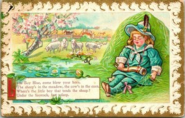 Vtg Postcard 1910s Little Boy Blue Nursery Rhyme Gilded Embossed - £11.63 GBP