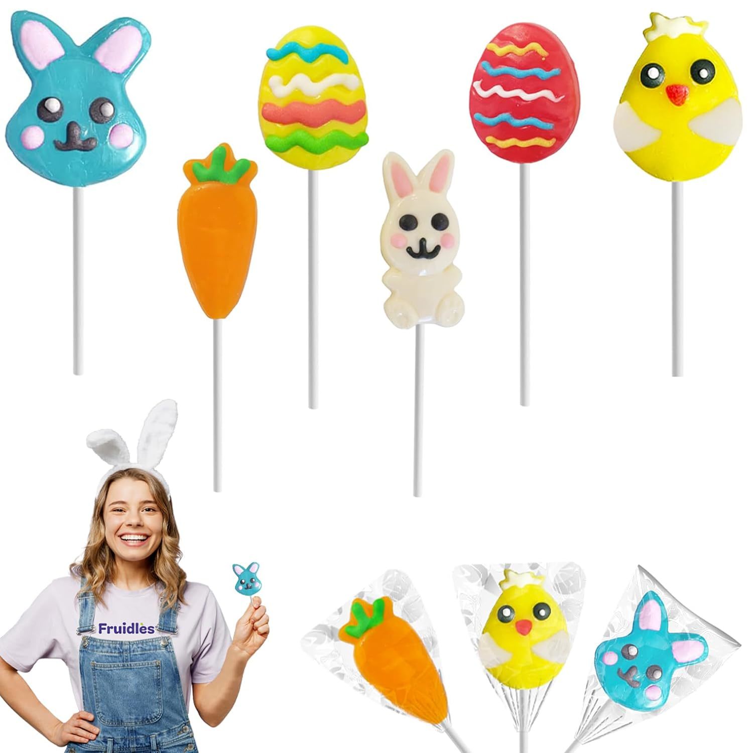 Primary image for Happy Easter Variety Pack Lollipops Suckers Colorful Easter Eggs Yellow Bunny Ra