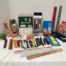 VINTAGE Lot of Assorted Office Supplies Staples Ruler Steno book Pencils Pens - £47.52 GBP