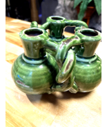 Vintage Green Ceramic Jug Art Pottery Glazed Decorative Vase - $25.00