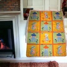 Handmade Quilt Colorful Farmer Orange Blue Green Crib Blanket Baby 43&quot;x ... - £32.64 GBP