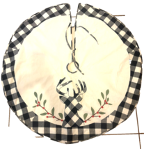 Reindeer Checkered with Holly 48&quot; Fabric Christmas Tree Skirt - $14.85