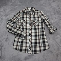 Ambiance Apparel Shirt Womens S Gray Plaid Button Up Long Sleeve Collared Top - $22.65