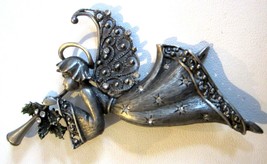 JJ Jonette Jewelry Co. Christmas Pewter Angel Filigree Wings Pin Vintage 1980s - £13.50 GBP