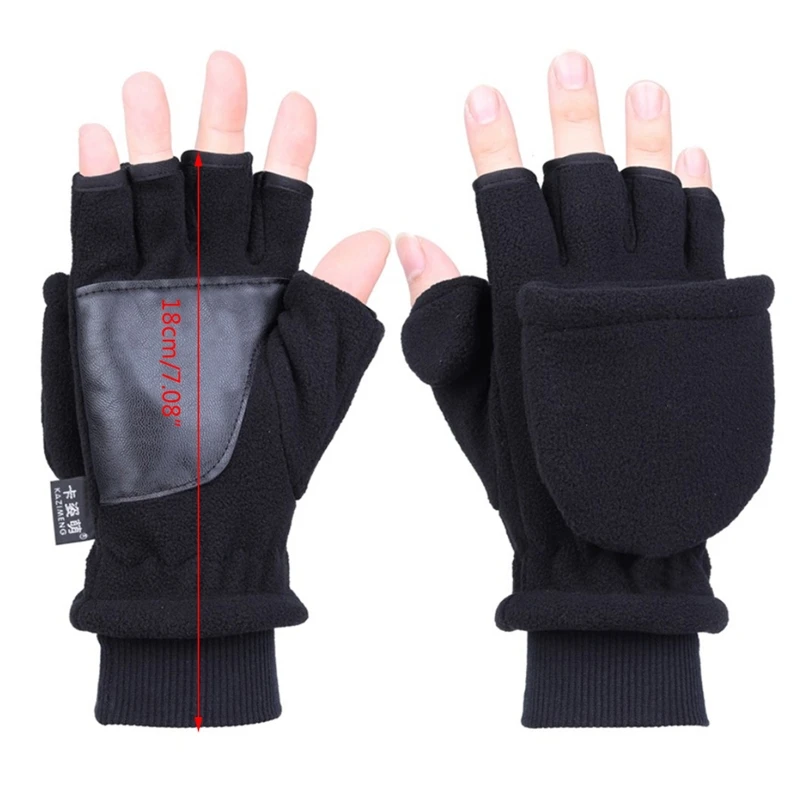 Women Men Winter Polar Fleece Half Finger Flip Gloves Double Layer Thicken Touch - £10.71 GBP+