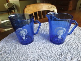 2 - 1950&#39;s Hazel Atlas Shirley Temple Cobalt Blue Glass Pitchers - 4-1/2&quot; Tall - £6.31 GBP