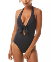 VINCE CAMUTO One Piece Swimsuit Plunging Tie Front Halter Black Size 8 $... - £21.27 GBP