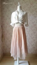Blush Pink Long Tulle Skirt Outfit Women Custom Plus Size High-low Tulle Skirt image 3