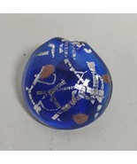 Vintage Hand Blown Glass Pendant 1.5 Inch Round Blue Silver - $26.66 CAD