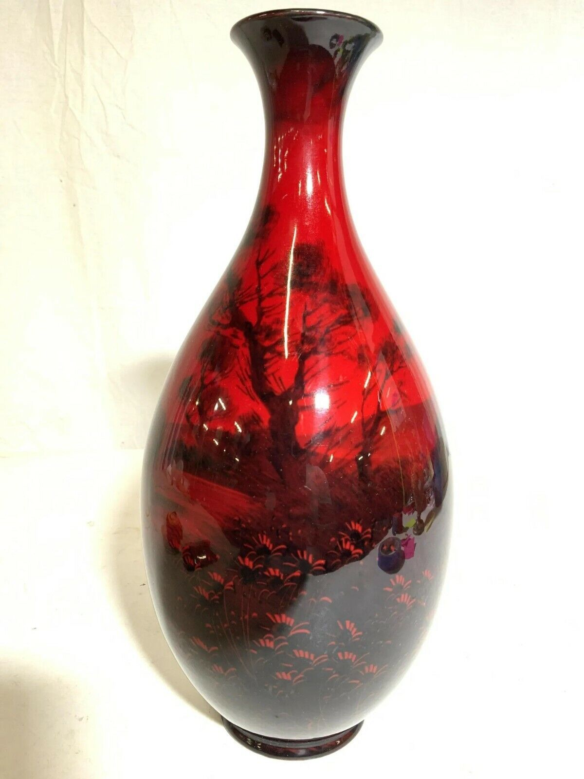 ROYAL DOULTON RED FLAMBE VASE BULLS # 7726 ORIGINAL 13" - $287.10