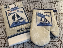 Old East True Living Ocean Tours Boat Kitchen towel Oven Mitt Set New Wi... - $11.99