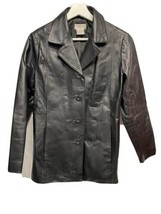 Tribeca Studio 100% Black Leather Vintage Coat Jacket Lined Buttons Pock... - $49.47