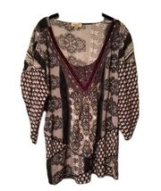 One World Top Size 1X Blue/Red 3/4 Kimono Sleeve Boho Gypsy Hippie - €11,01 EUR