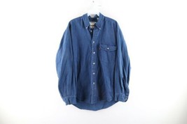 Vintage Levis Mens Medium Faded Denim Jean Long Sleeve Button Shirt Blue Cotton - £35.19 GBP