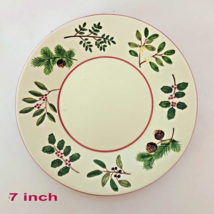 7.5 inch Pillar Candle Plate with Holly Berries and Pine Cones Dimensional - $27.00