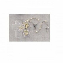 WHITE ROSARY BEADS WITH CROSS-SHAPED BOX - $6.84 CAD
