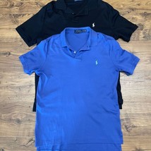 Polo Ralph Lauren Bundle of 2 SS Polos Mens M Soft Cotton Black Blue Pre... - $37.17