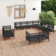 11 Piece Garden Lounge Set Solid Wood Pine Black - £393.68 GBP