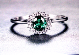 925 Sterling S Ring with .75ct.  Green Emerald with Halo of Cubic Zircons  Sz 8 - £22.86 GBP