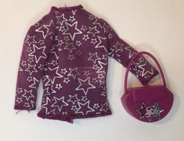 Genuine Barbie Purple &amp; Silver Star Top / Shirt w/ Purse Handbag Accessory - £11.21 GBP