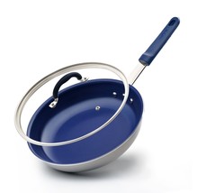 12&#39;&#39; Large Fry Pan W/ Lid- Non-Stick Pan, Ceramic Coating Inside - £86.80 GBP