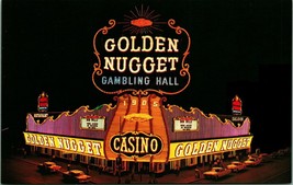 Golden Nugget Gambling Hall Night View Las Vegas Nevada NV Chrome Postcard B5 - £2.10 GBP