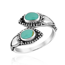 Vintage Double Oval Green Turquoise Balinese Style Sterling Silver Ring-7 - £14.99 GBP