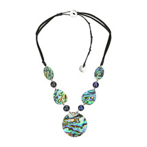 Ocean Elegance Round Abalone Shell and Black Pearls Velvet Fabric Necklace - £17.96 GBP