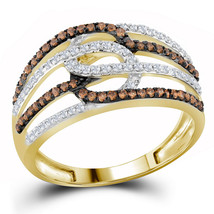 10k Yellow Gold Round Brown Color Enhanced Diamond Linked Loop Band Ring - £360.44 GBP