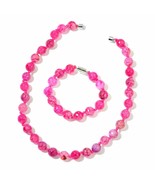 Fuchsia Agate Beads Silvertone Bracelet (7.5&quot;) &amp; Necklace (18&quot;) Magnetic... - £10.61 GBP