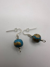 Vintage Sterling Silver Blue Gold Bead Dangle Earrings 3.2cm - £15.87 GBP