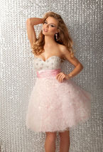 Posh Romantic Sexy Strapless Short Beaded Evening Gown/Prom Dress, Pink &amp; White - £203.78 GBP