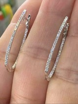 1.20Ct Round Natural Moissanite Tester Pass Hoop Earrings 14K White Gold Plated - £124.99 GBP